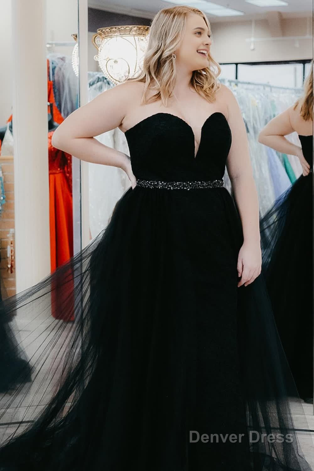 Plus Size Black Tulle Long Prom Dresses with Beading – Denver Dress