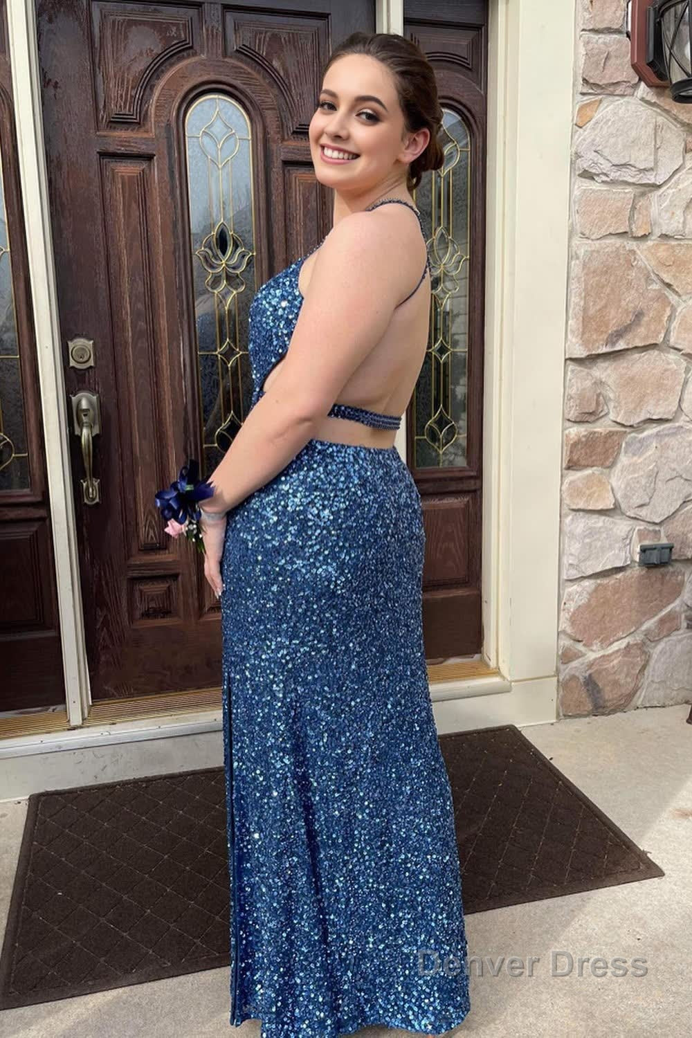 Plus Size Mermaid Grey Blue Halter Sequins Long Prom Dress Secondary image