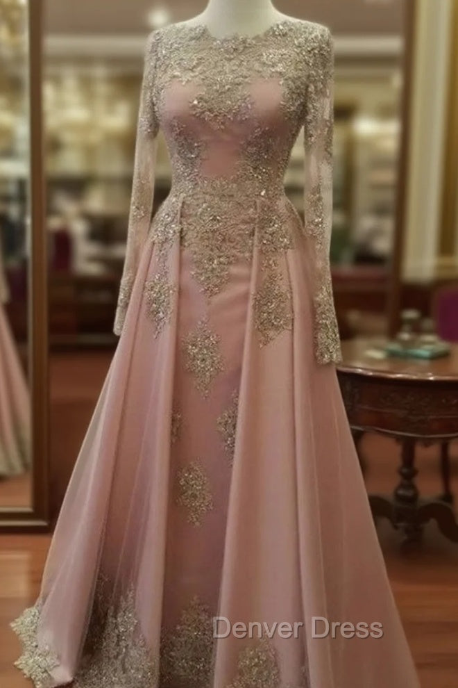 Plus Size Muslim Evening Dresses A-Line Long Sleeves Pearls Lace Islamic Dubai Kaftan Saudi Arabic Long Formal Evening Gown Main image