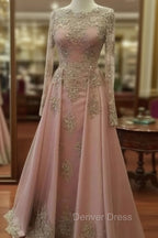 Plus Size Muslim Evening Dresses A-Line Long Sleeves Pearls Lace Islamic Dubai Kaftan Saudi Arabic Long Formal Evening Gown