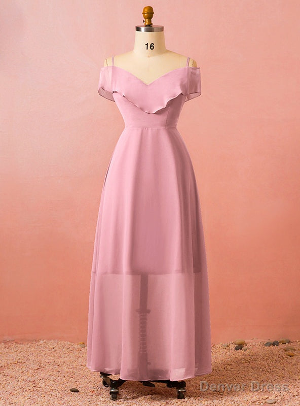 Plus Size Pink Chiffon Spaghetti Straps Floor Length Prom Dresses