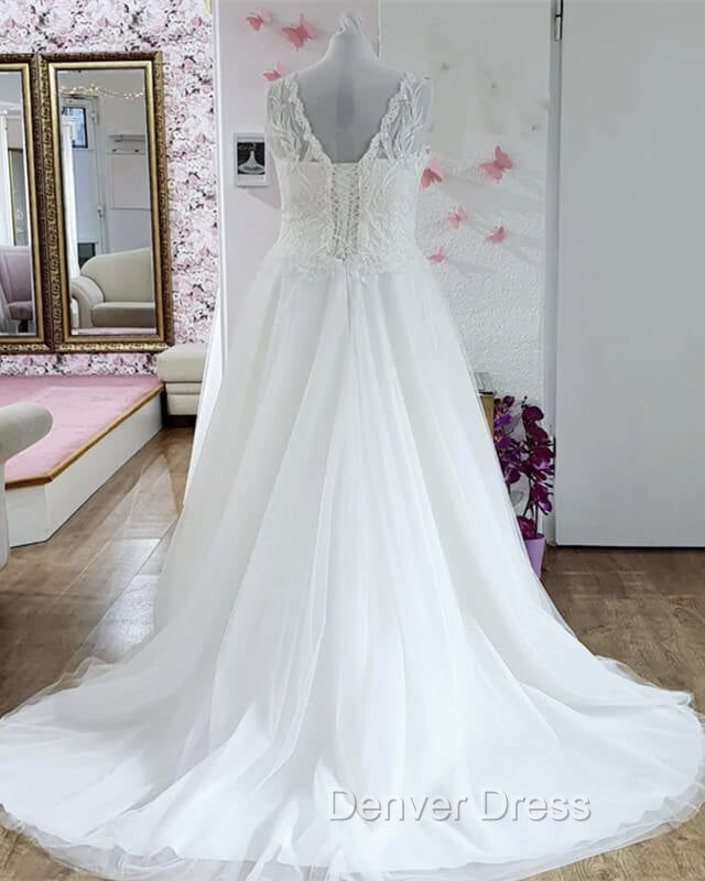 Plus Size Princess V Neck Wedding Dresses Lace Embroidery