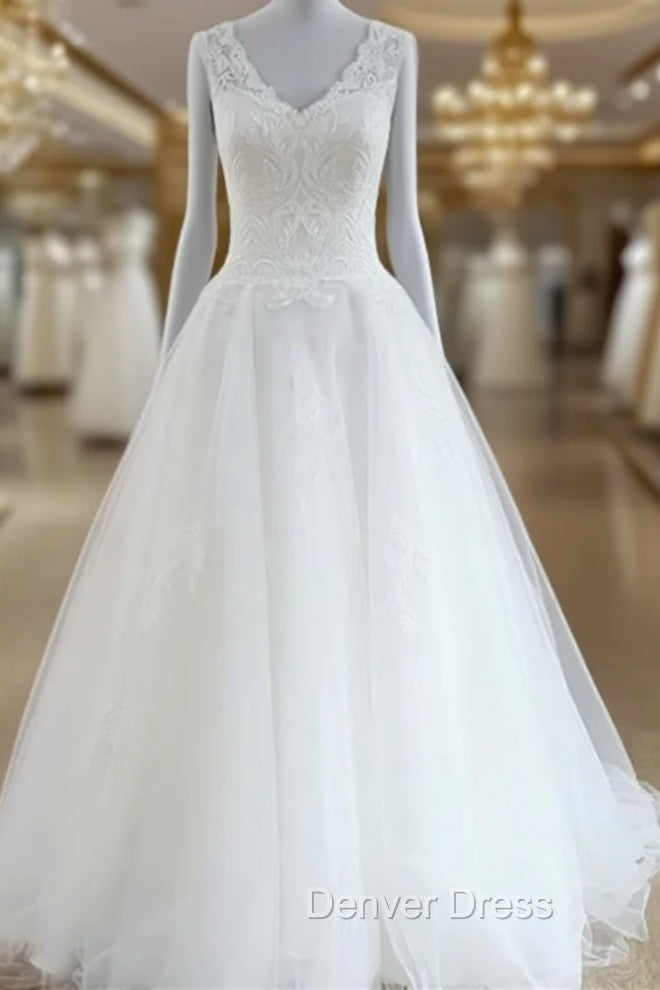 Plus Size Princess V Neck Wedding Dresses Lace Embroidery