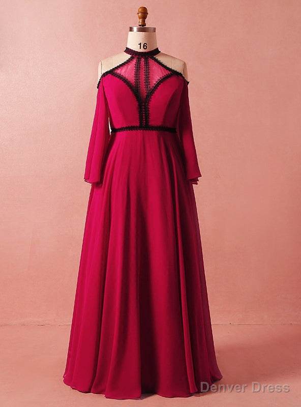 Plus Size Red Long Sleeve High Neck Backless High Waist Prom Dresses Main image