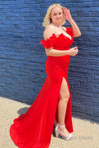 Plus Size Red Off The Shoulder Long Prom Dresses with Slit