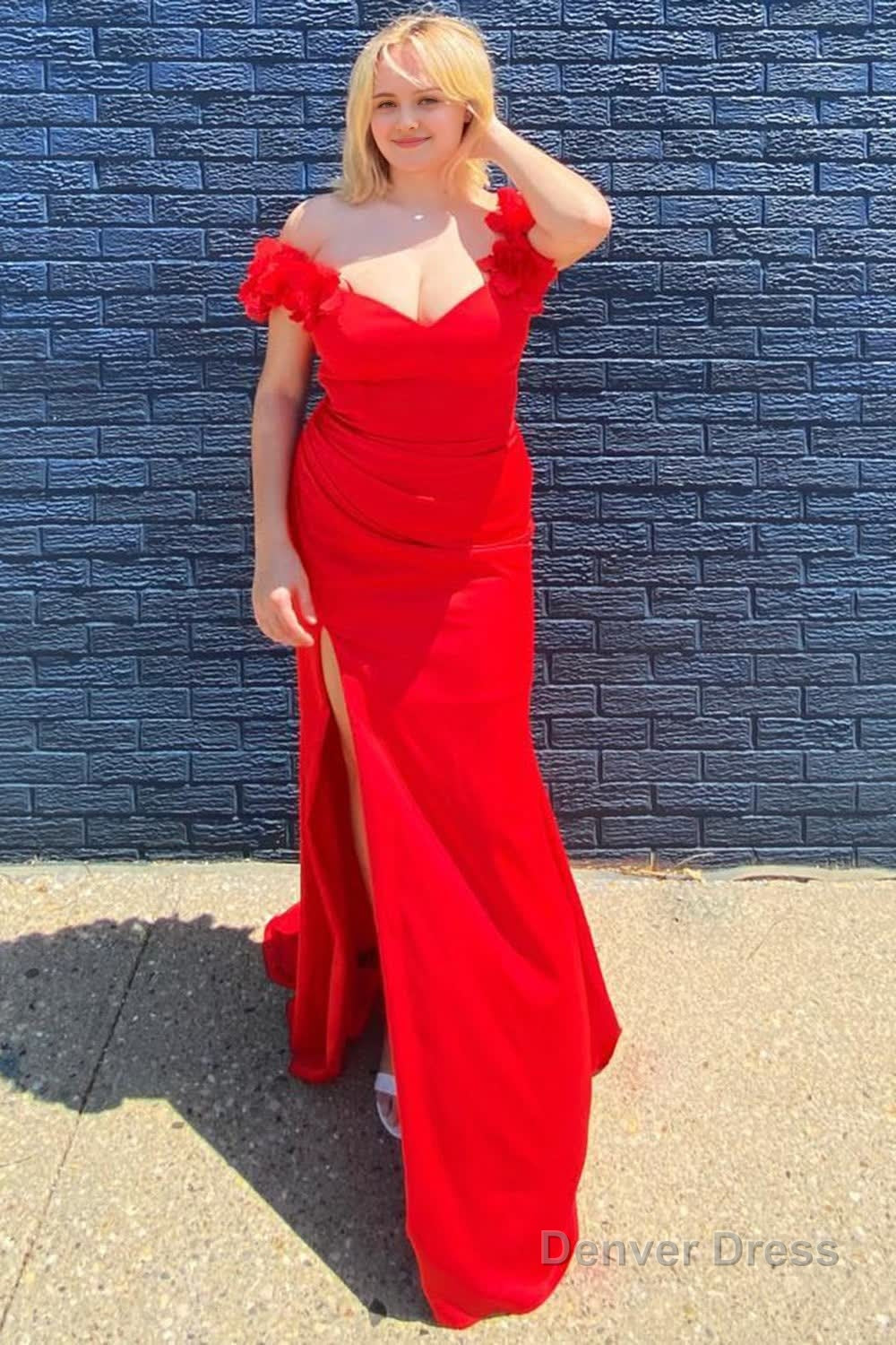 Plus Size Red Off The Shoulder Long Prom Dresses with Slit