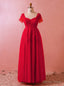Plus Size Red Tulle Appliques Short Sleeve Floor Length Prom Dresses
