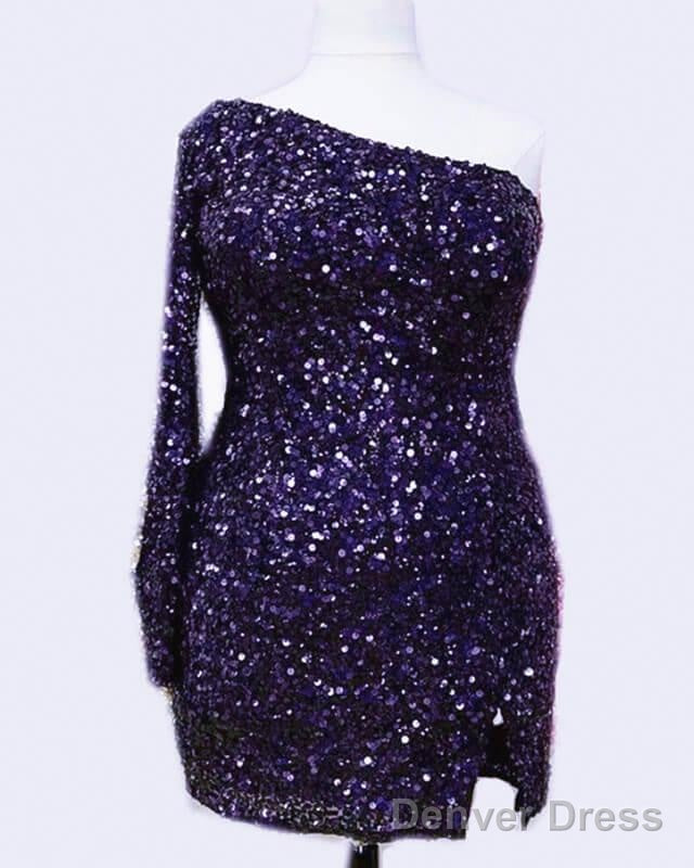 Plus Size Sequin One Sleeve Homecoming Dresses