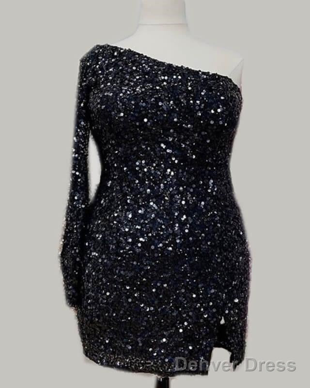 Plus Size Sequin One Sleeve Homecoming Dresses Main image