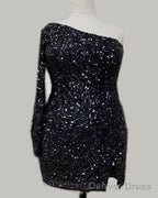 Plus Size Sequin One Sleeve Homecoming Dresses