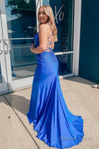 Plus Size Sparkly Spaghetti Straps Royal Blue Sequins Long Prom Dresses