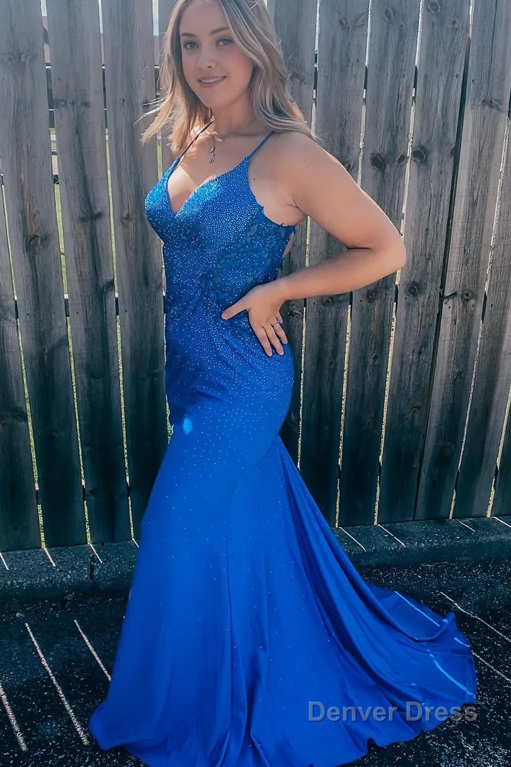 Plus Size Sparkly Spaghetti Straps Royal Blue Sequins Long Prom Dress Main image
