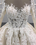 Poofy Lace Long Sleeve Wedding Dresses