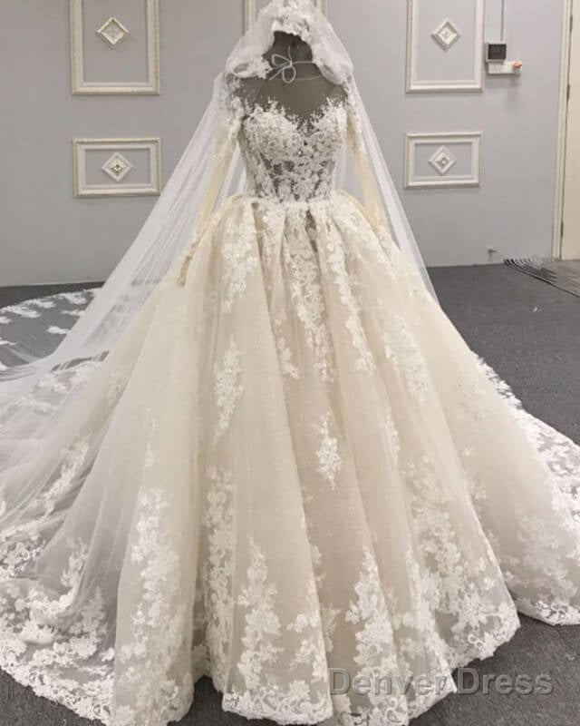 Poofy Lace Long Sleeve Wedding Dresses Main image