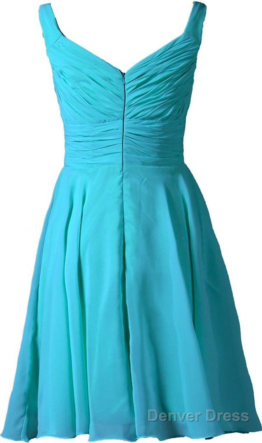 Pool V-Neck Chiffon Short Bridesmaid Dresses