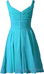 Pool V-Neck Chiffon Short Bridesmaid Dresses