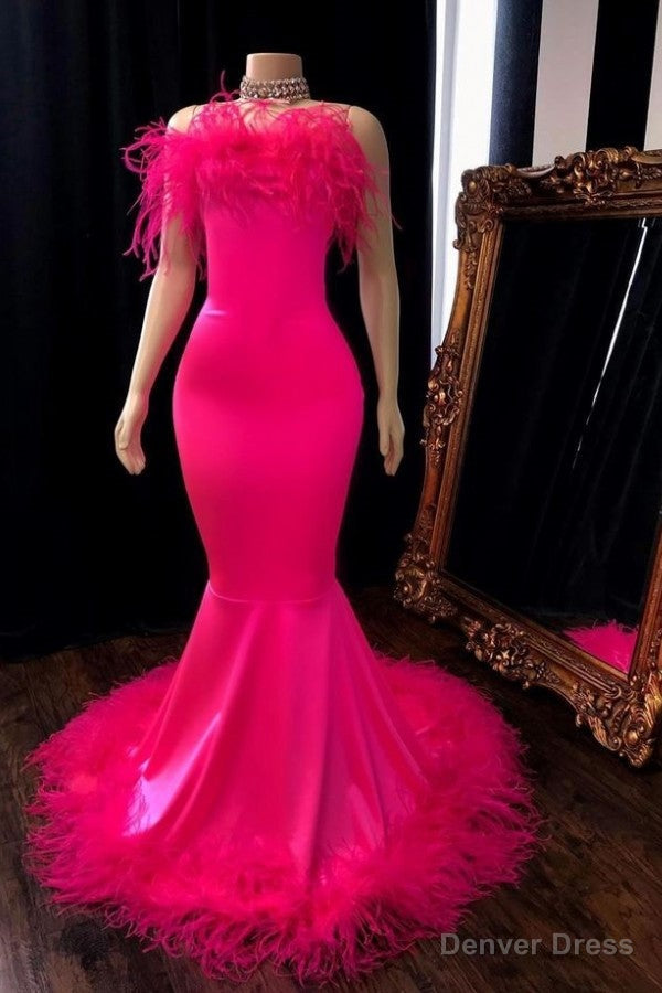 Popular Feather Sleeveless Long Mermaid Prom Dresses