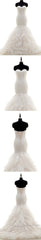Popular Sweetheart Strapless Lace Up Mermaid White Lace Chiffon Bubble Skirt Wedding Dresses,