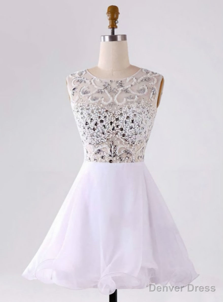 Popular White Homecoming Dresses Zippers Sleeveless A lines Bateau Mini Main image