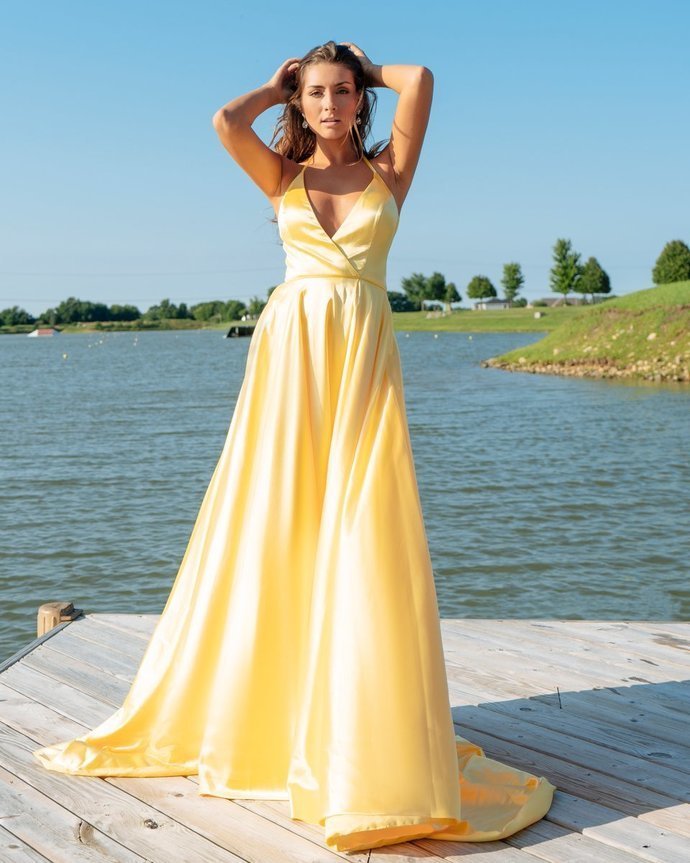 D1070,Popular Yellow Prom Dress,Long Prom Dress,Cross Back Prom Dresses Secondary image