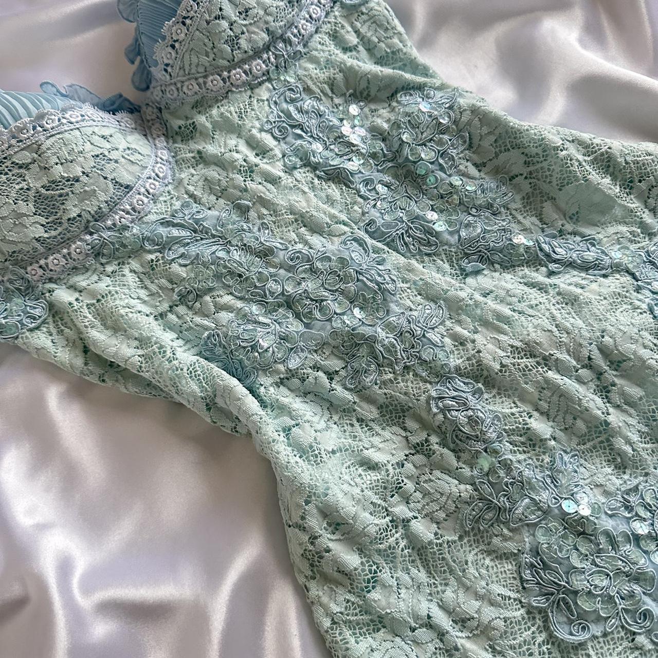 Powder Blue Sparkling Charming Retro Princess Stunning Unique Fashionable Beautiful Elegant Delicate Lace Short Lace Sequin Homecoming Dress Prom Dress Prom Dress Birthday Prom Dress Secondary image