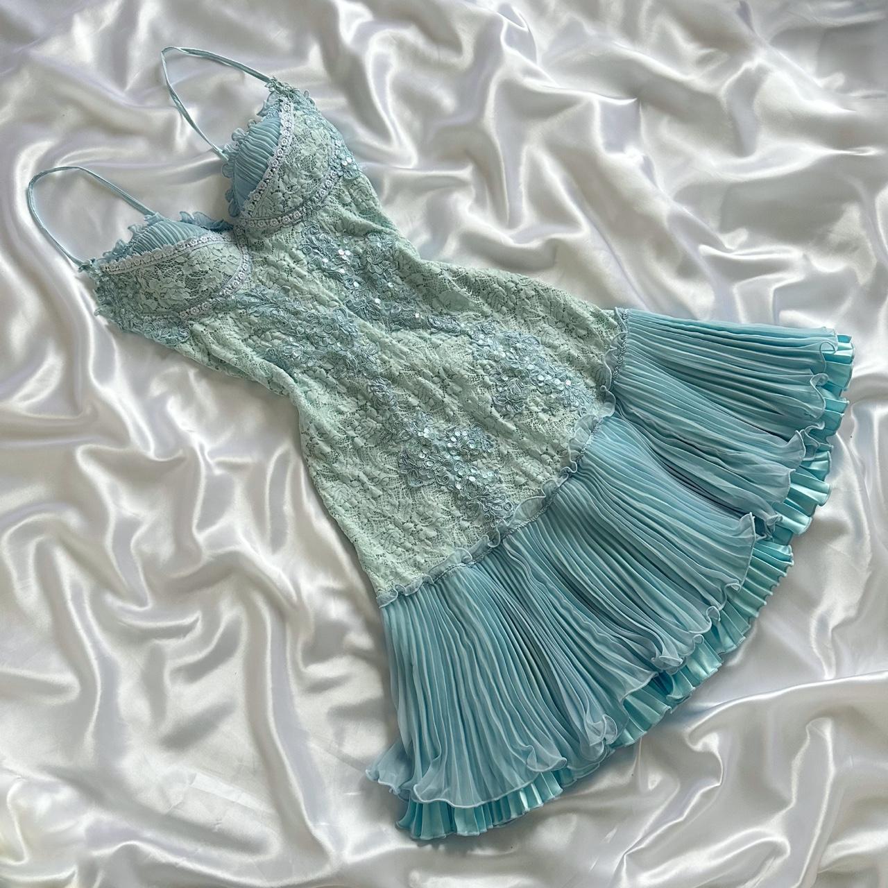 Powder Blue Sparkling Charming Retro Princess Stunning Unique Fashionable Beautiful Elegant Delicate Lace Short Lace Sequin Homecoming Dress Prom Dress Prom Dress Birthday Prom Dress