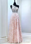 Pink Lace Long Prom Dress, One Shoulder Prom Dresses