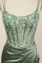 Sage Green Lace Appliques Mermaid Long Formal Dress