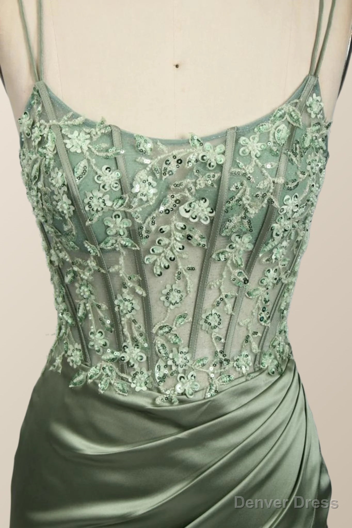 Sage Green Lace Appliques Mermaid Long Formal Dress