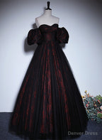 Pretty A Line Black and Red Lace Sweetheart Prom Dress, Black and Red Prom Dresses