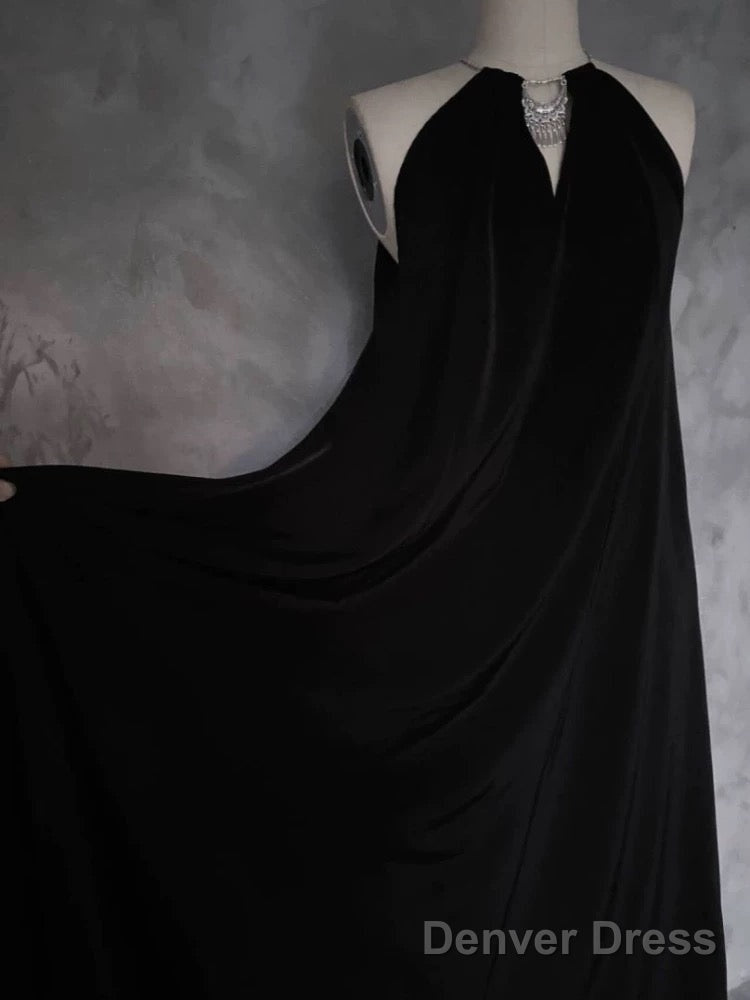 Pretty A Line Halter Black Long Prom Dresses Birthday Dress For Women