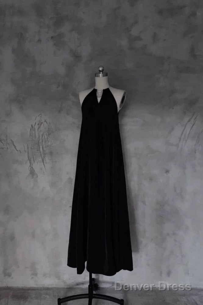 Pretty A Line Halter Black Long Prom Dresses Birthday Dress For Women Main image
