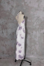 Pretty A Line Halter Floral Chiffon Long Prom Dresses Birthday Dresses For Women