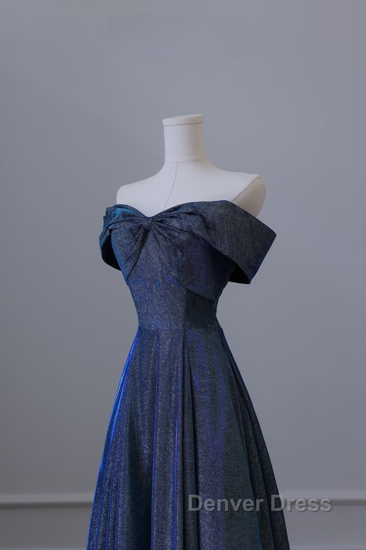 Pretty A Line Off The Shoulder Blue Sequin Long Prom Dresses Evening Gowns