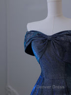 Pretty A Line Off The Shoulder Blue Sequin Long Prom Dresses Evening Gowns