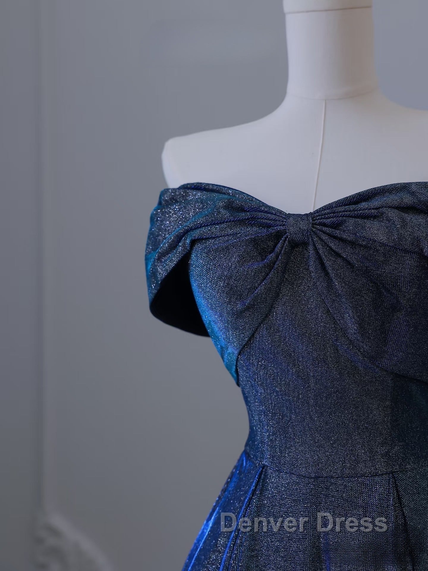 Pretty A Line Off The Shoulder Blue Sequin Long Prom Dresses Evening Gowns