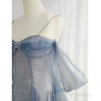 Pretty A Line Off The Shoulder Blue Sequin Tulle Long Length Evening Dresses Prom Dresses