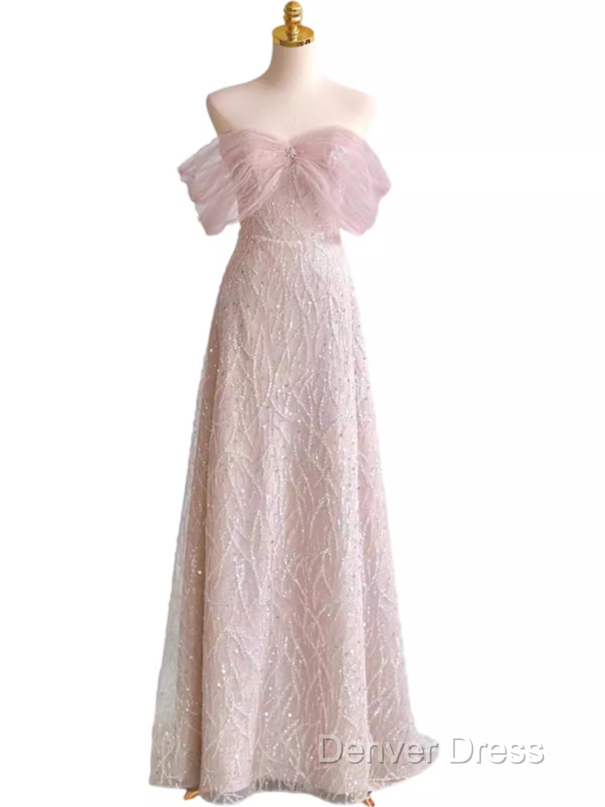 Pretty A Line Off The Shoulder Pink Sequin Long Evening Party Dresses Prom Dresses With Beads Secondary image