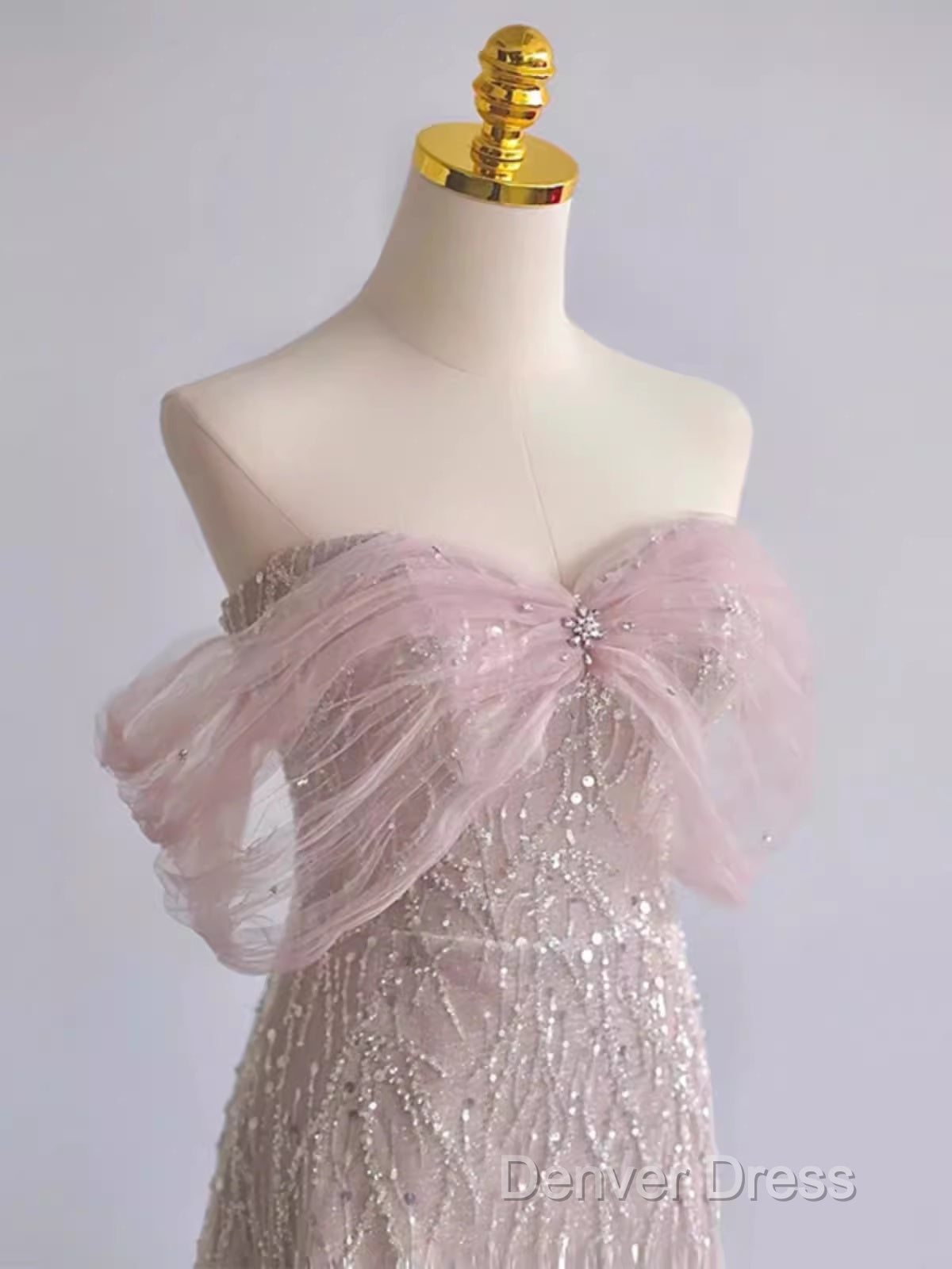 Pretty A Line Off The Shoulder Pink Sequin Long Evening Party Dresses Prom Dresses With Beads