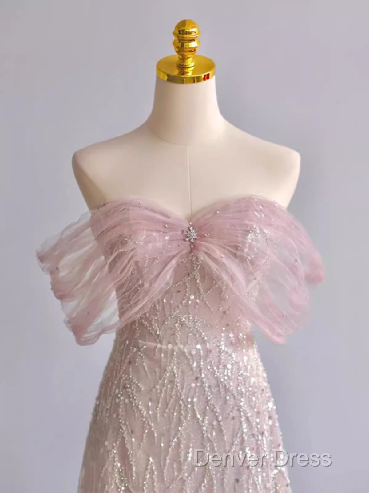 Pretty A Line Off The Shoulder Pink Sequin Long Evening Party Dresses Prom Dresses With Beads