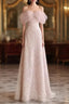 Pretty A Line Off The Shoulder Pink Sequin Long Evening Party Dresses Prom Dresses With Beads