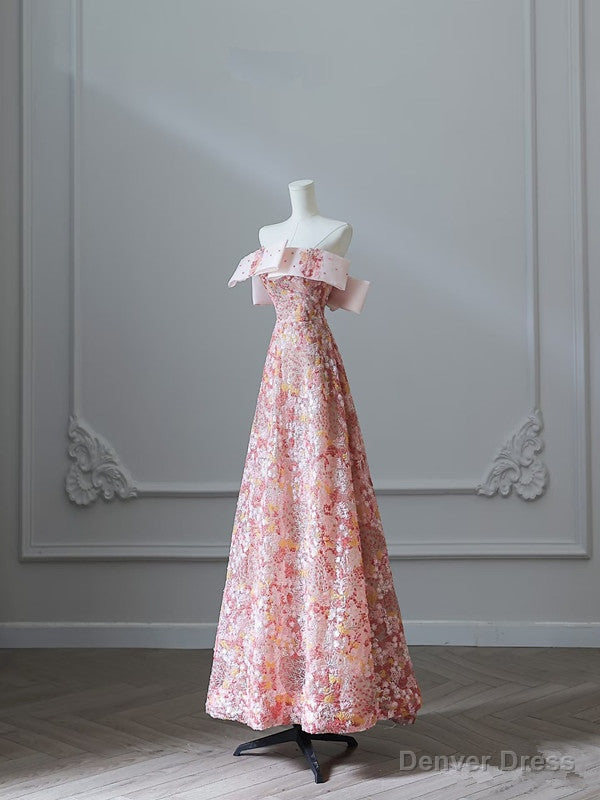 Pretty A Line Off The Shoulder Sequin Pink Floor Length Prom Dress Secondary image