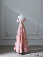 Pretty A Line Off The Shoulder Sequin Pink Floor Length Evening Dress Prom Dresses