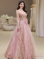 Pretty A Line Off The Shoulder Tulle Pink Floor Length Prom Dress