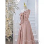 Pretty A Line One Shoulder Pink Satin Long Evening Party Dresses Prom Dresses With Bowknot