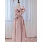 Pretty A Line One Shoulder Pink Satin Long Evening Party Dresses Prom Dresses With Bowknot