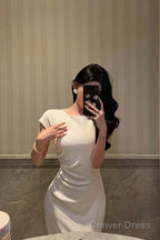 Pretty A Line Scoop Pleated White Prom Dresses Birthday Outfits Prom Gowns