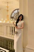 Pretty A Line Scoop Pleated White Prom Dresses Birthday Outfits Prom Gowns
