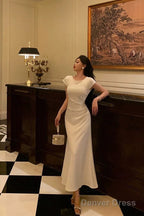 Pretty A Line Scoop Pleated White Prom Dresses Birthday Outfits Prom Gowns