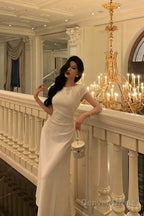 Pretty A Line Scoop Pleated White Prom Dresses Birthday Outfits Prom Gowns